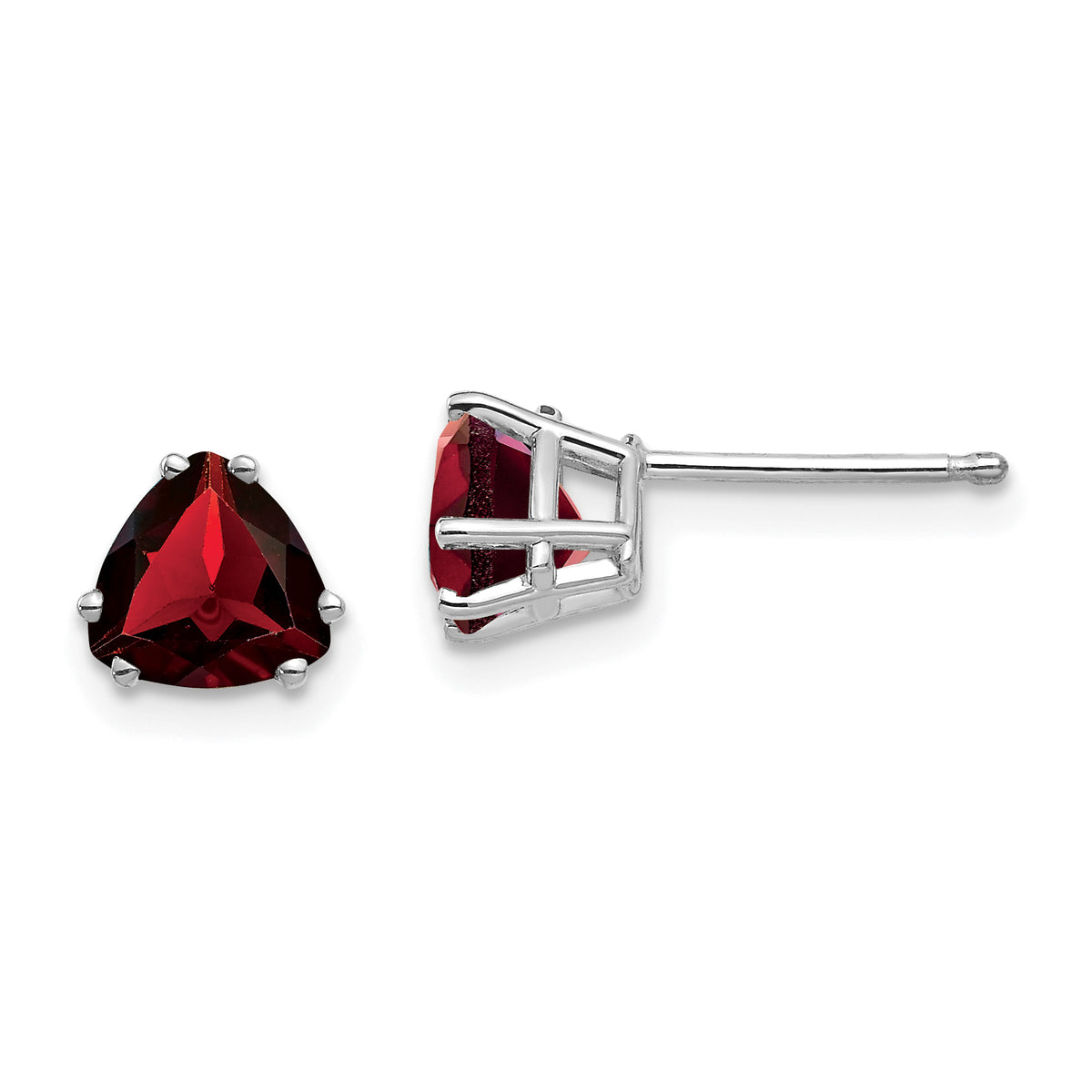 14k White Gold 6mm Trillion Garnet Earrings