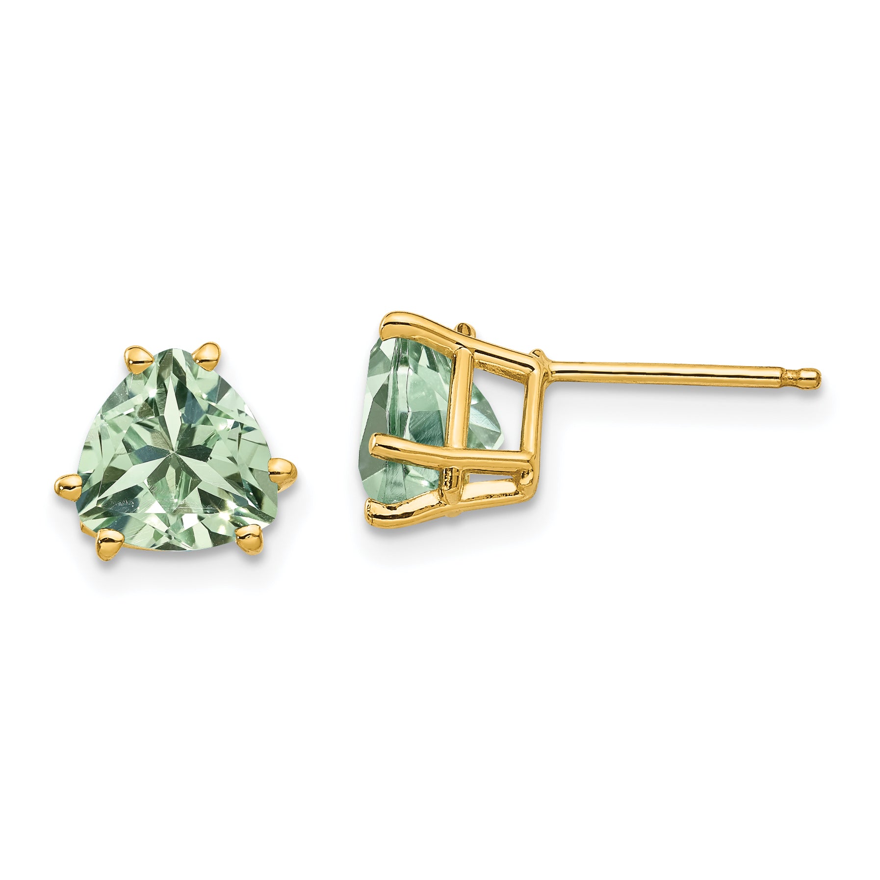 14k 7mm Trillion Green Quartz Earrings