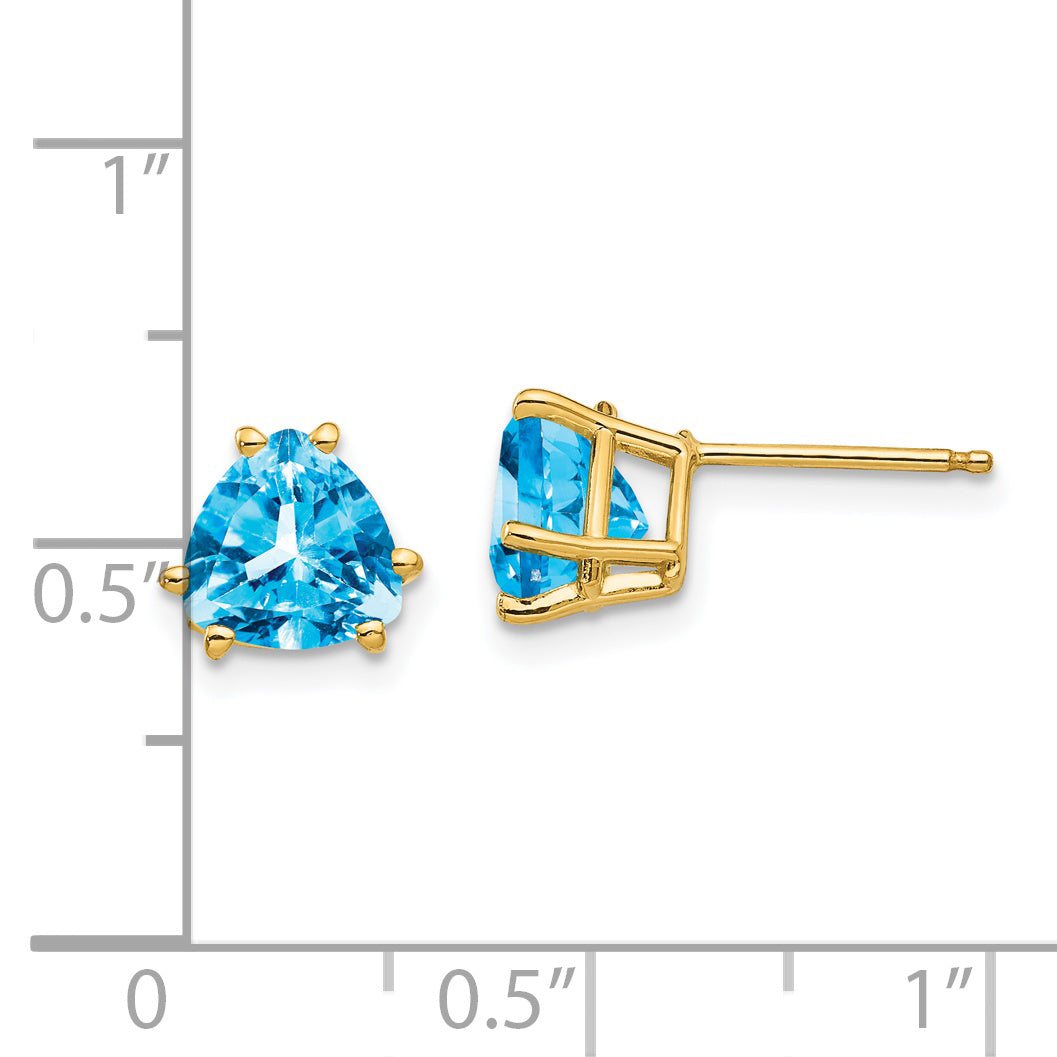 14k 7mm Trillion Blue Topaz Earrings