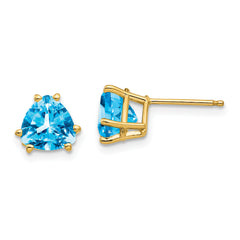 14k 7mm Trillion Blue Topaz Earrings