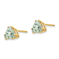 14k 7mm Trillion Checker-Cut Green Quartz Earrings