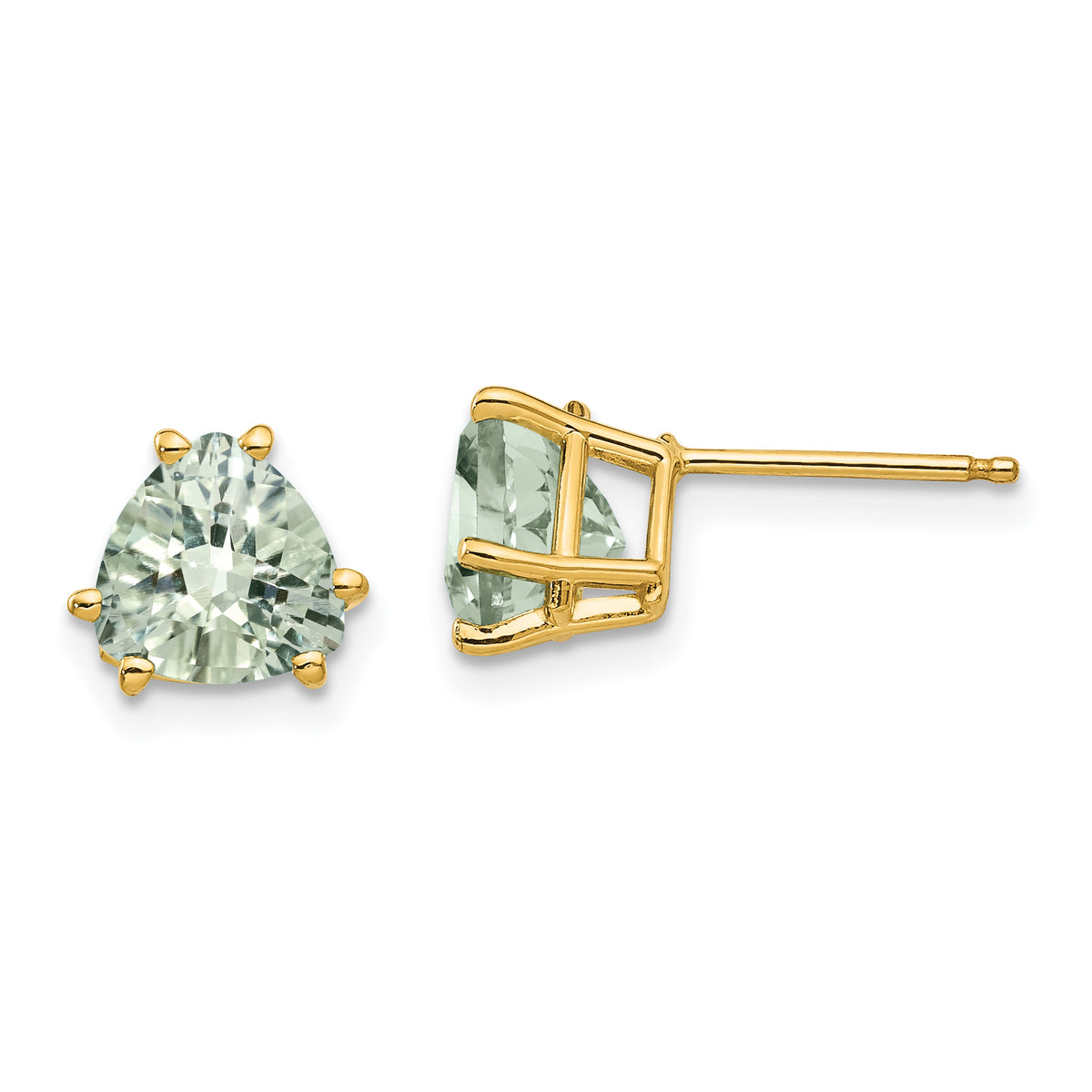 14k 7mm Trillion Checker-Cut Green Quartz Earrings