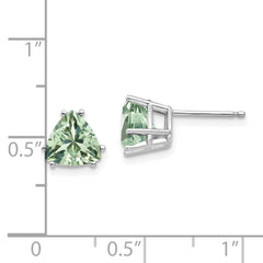 14kw 7mm Trillion Green Quartz Earrings