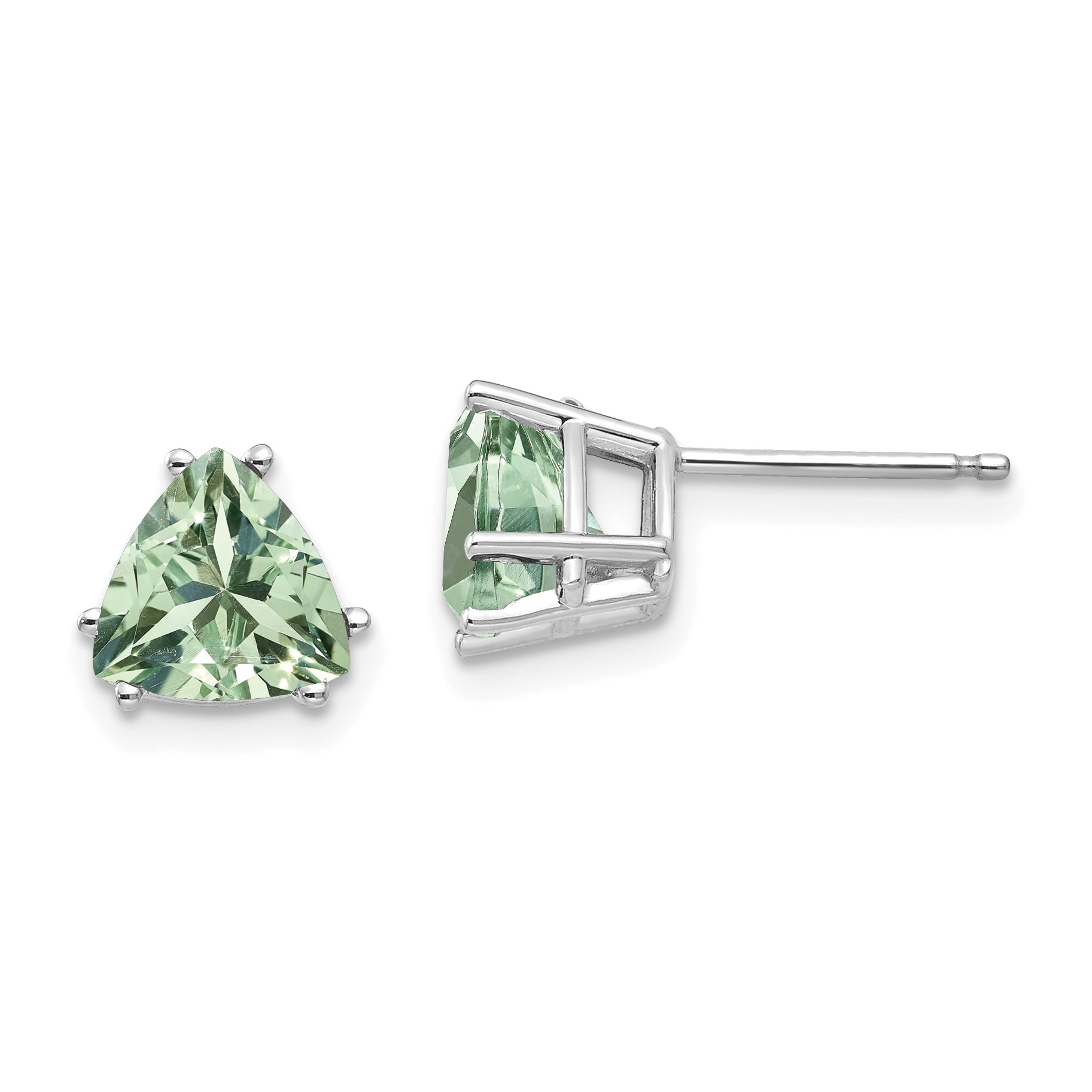 14kw 7mm Trillion Green Quartz Earrings