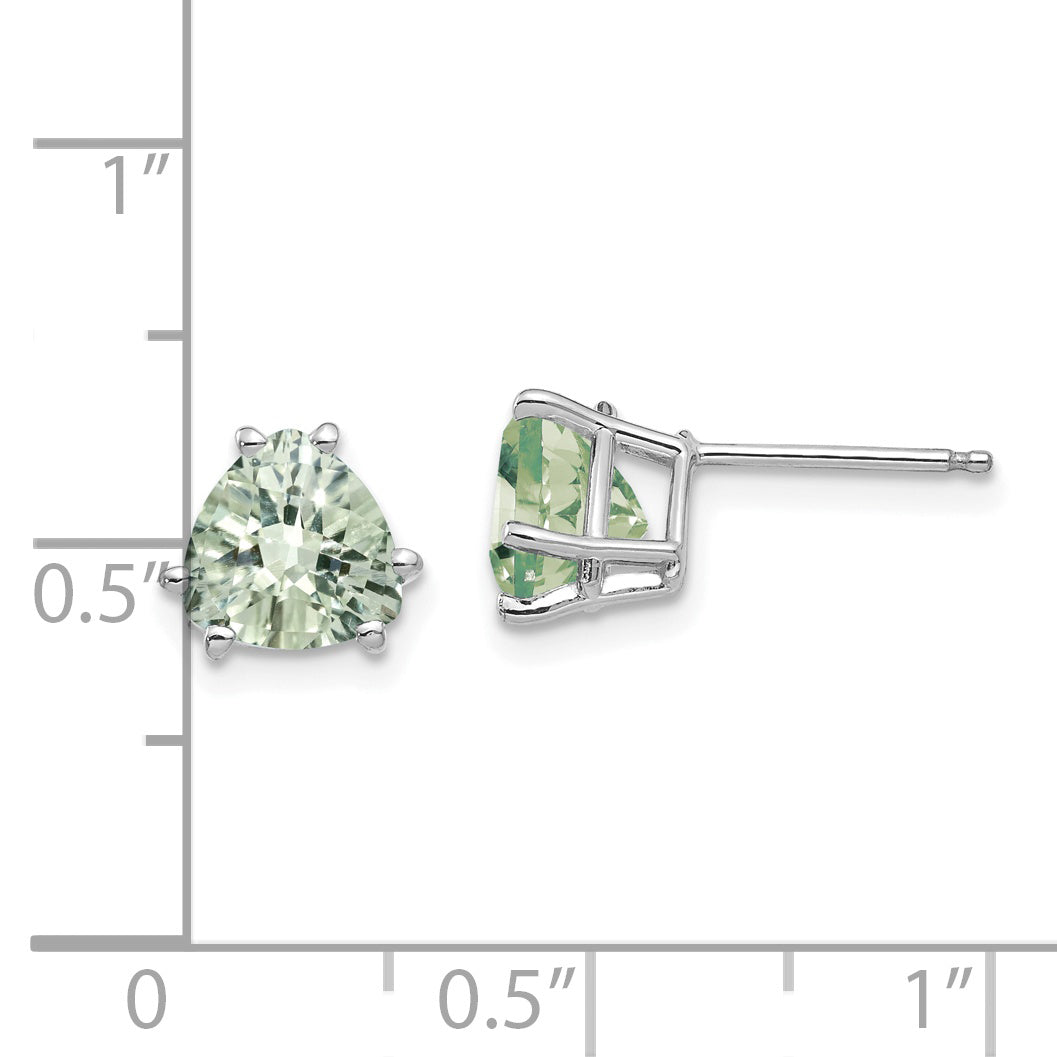 14kw 7mm Trillion Checker-Cut Green Quartz Earrings