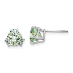 14kw 7mm Trillion Checker-Cut Green Quartz Earrings