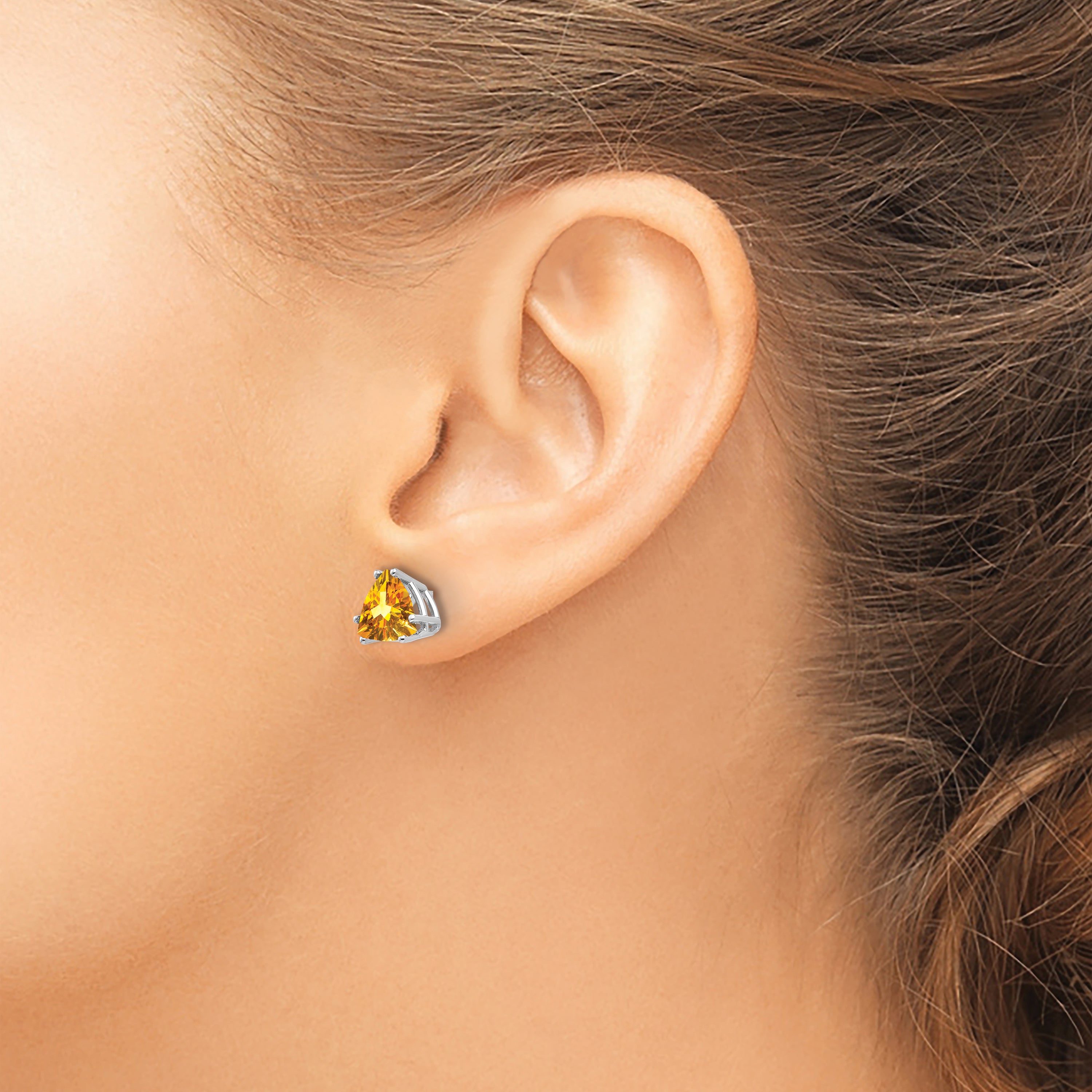 14k White Gold Citrine Trillion Stud Earrings