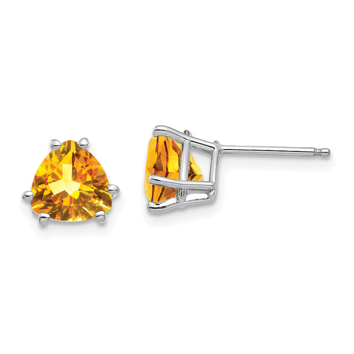 14k White Gold Citrine Trillion Stud Earrings