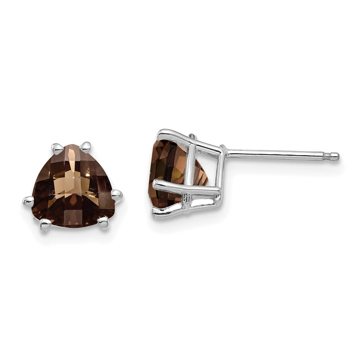 14kw 7mm Trillion Checker-Cut Smoky Quartz Earrings