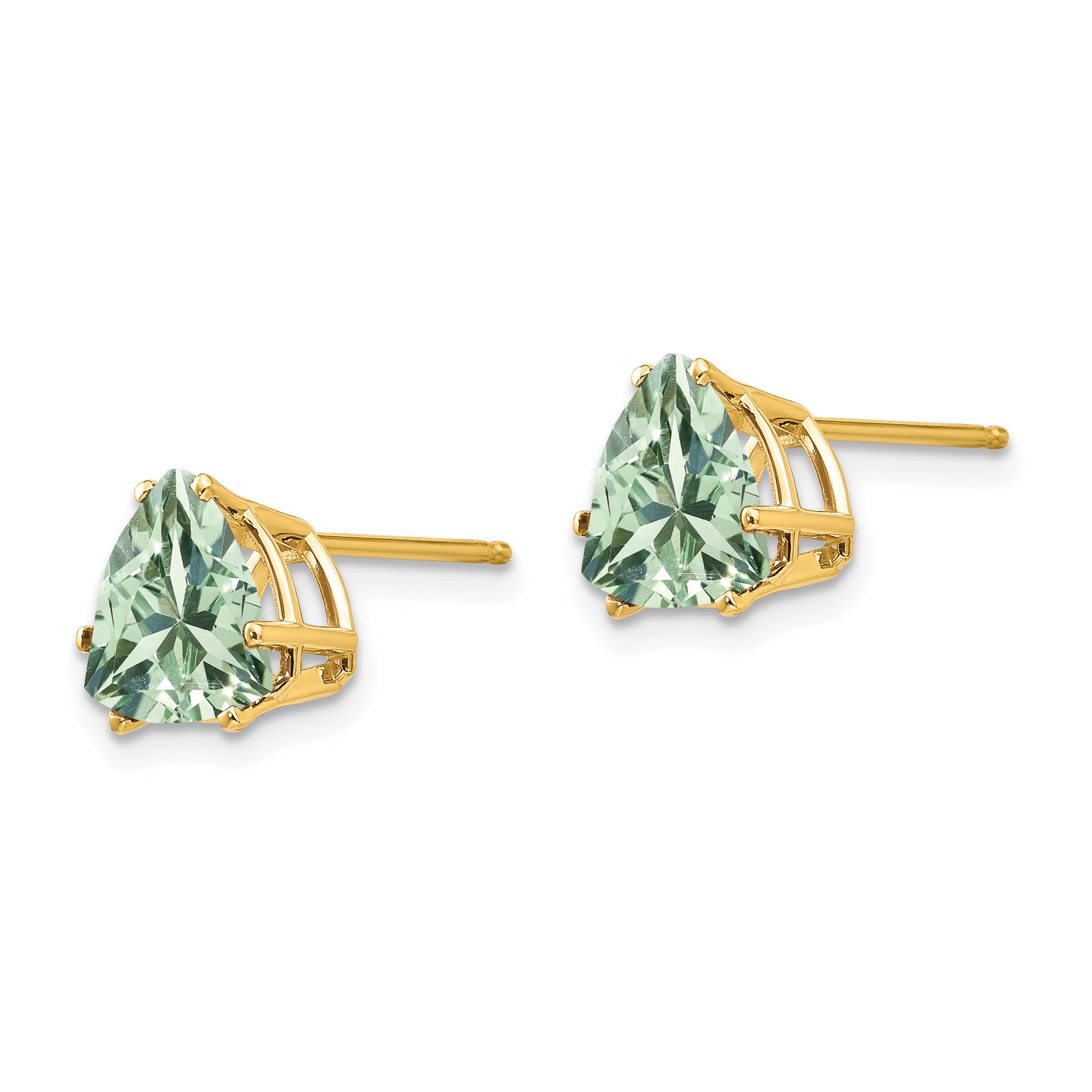 14k 8mm Trillion Green Quartz Earrings