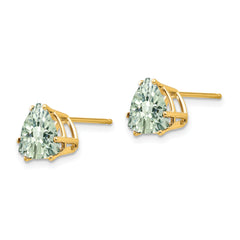 14k 8mm Trillion Checker-Cut Green Quartz Earrings