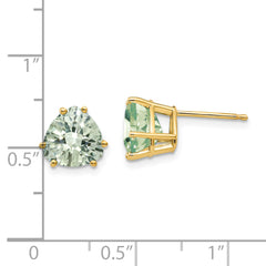 14k 8mm Trillion Checker-Cut Green Quartz Earrings