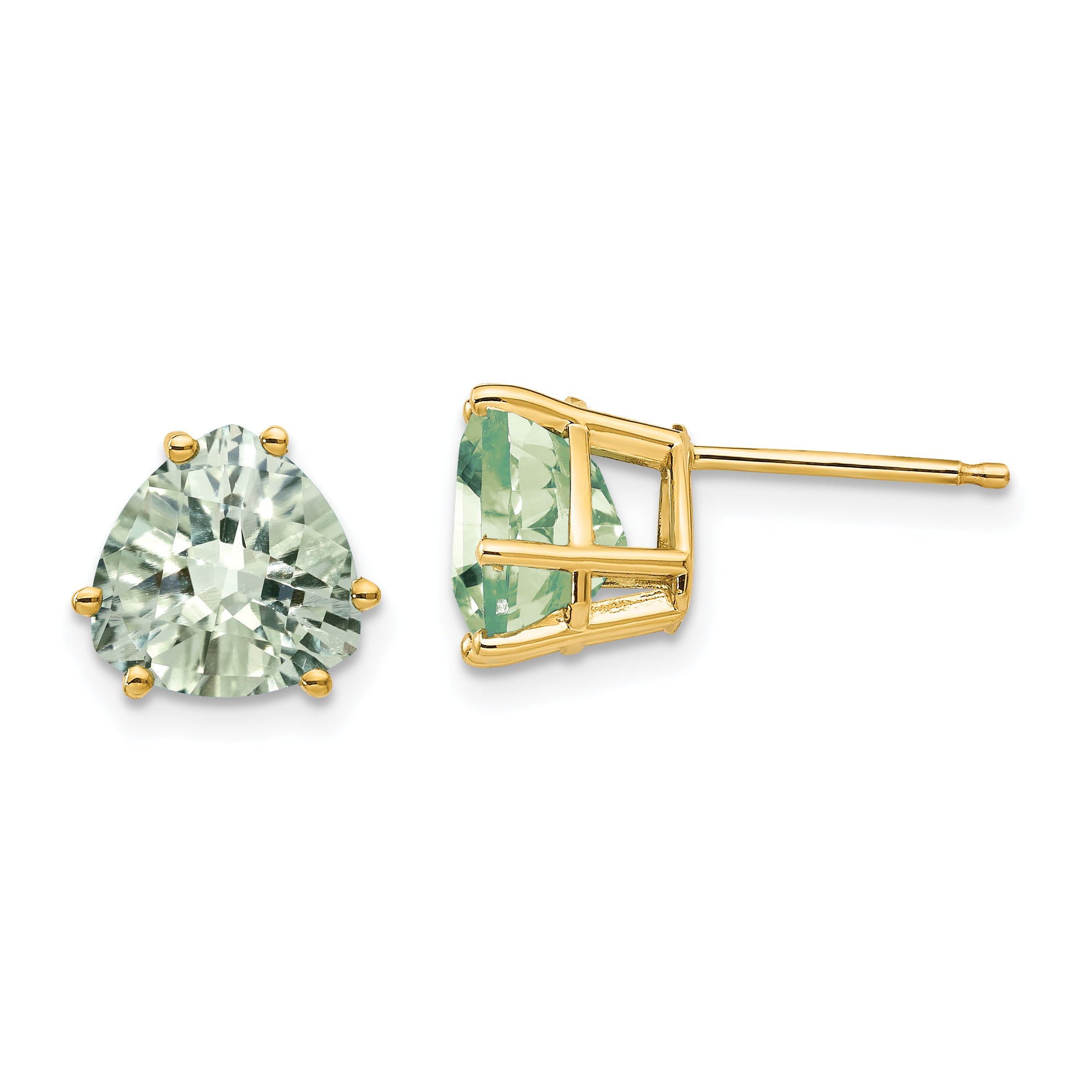 14k 8mm Trillion Checker-Cut Green Quartz Earrings