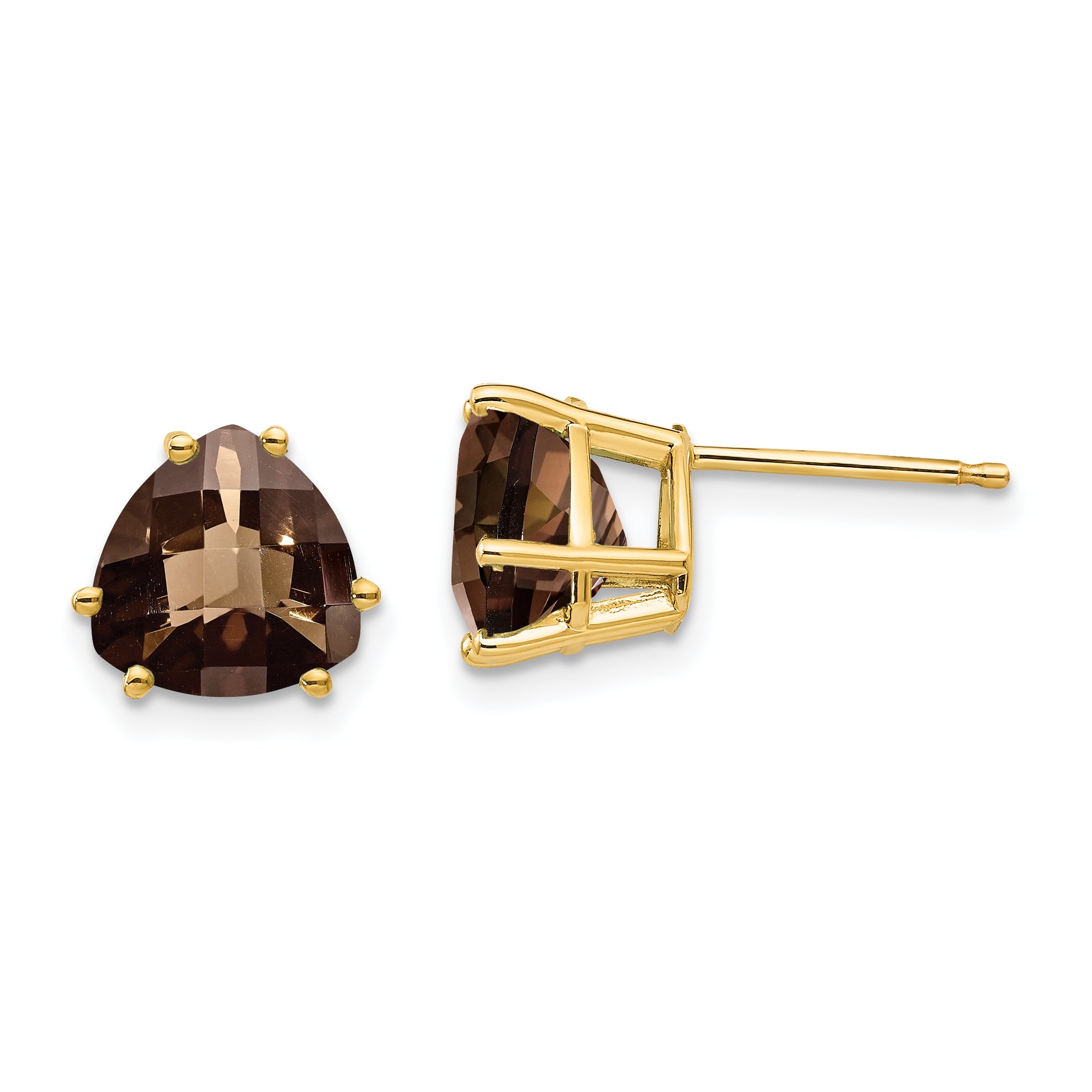 14k 8mm Trillion Checker-Cut Smoky Quartz Earrings