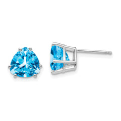 14k White Gold 8mm Trillion Blue Topaz Earrings