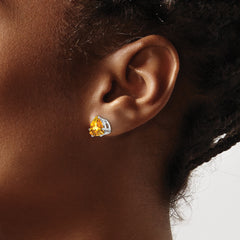 14k White Gold 8mm Citrine Trillion Stud Earrings