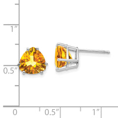 14k White Gold 8mm Citrine Trillion Stud Earrings