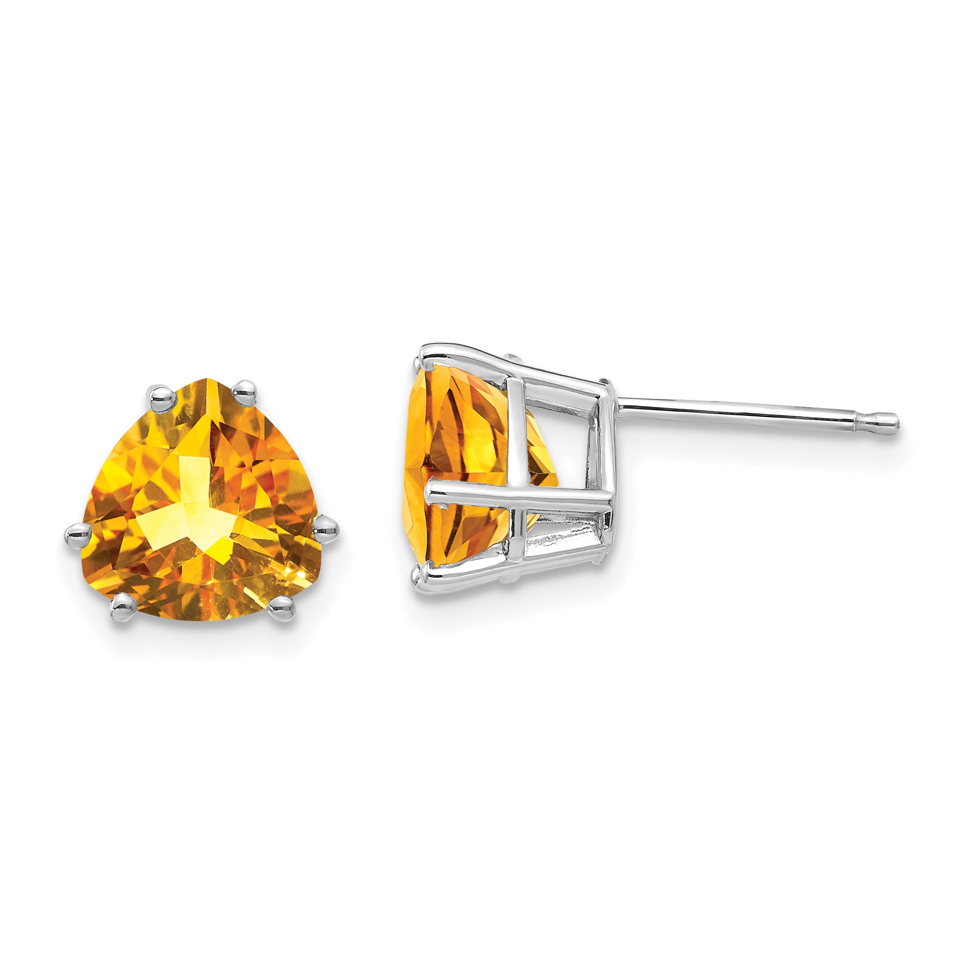 14k White Gold 8mm Citrine Trillion Stud Earrings