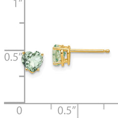 14k 5mm Heart Checker-Cut Green Quartz Earrings