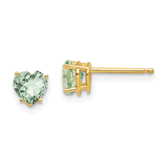 14k 5mm Heart Checker-Cut Green Quartz Earrings