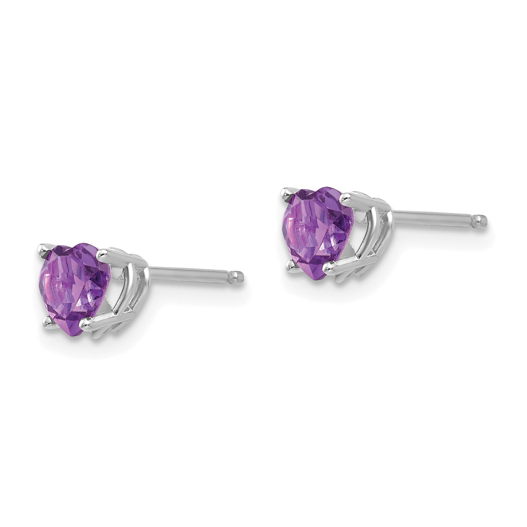 14k White Gold 5mm Heart Amethyst Earrings