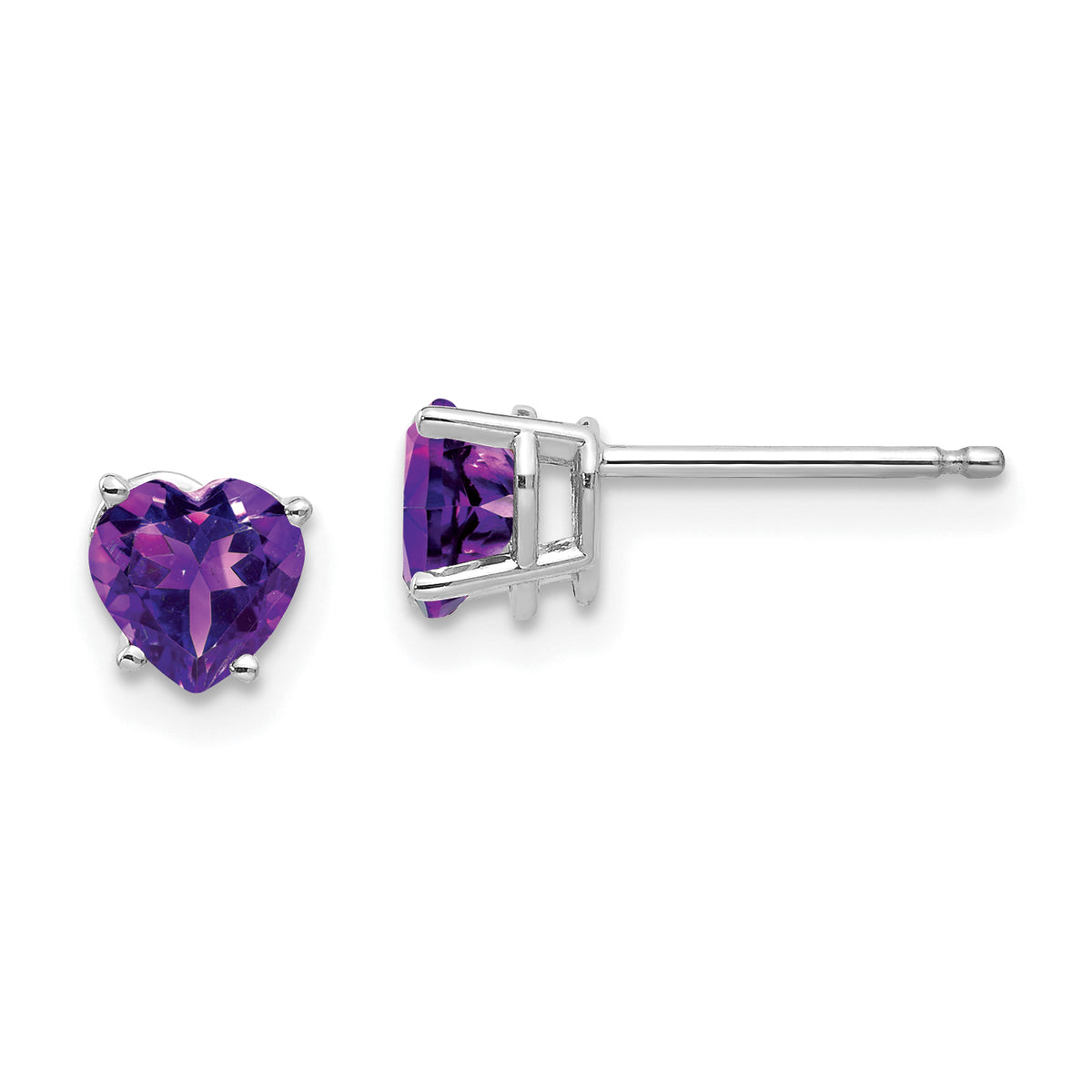 14k White Gold 5mm Heart Amethyst Earrings