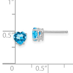 14k White Gold 5mm Heart Blue Topaz Earrings