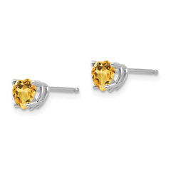 14k White Gold 5mm Heart Citrine Earrings