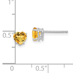 14k White Gold 5mm Heart Citrine Earrings