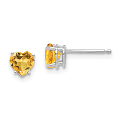 14k White Gold 5mm Heart Citrine Earrings