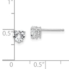 14k White Gold 5mm Heart Cubic Zirconia Earrings