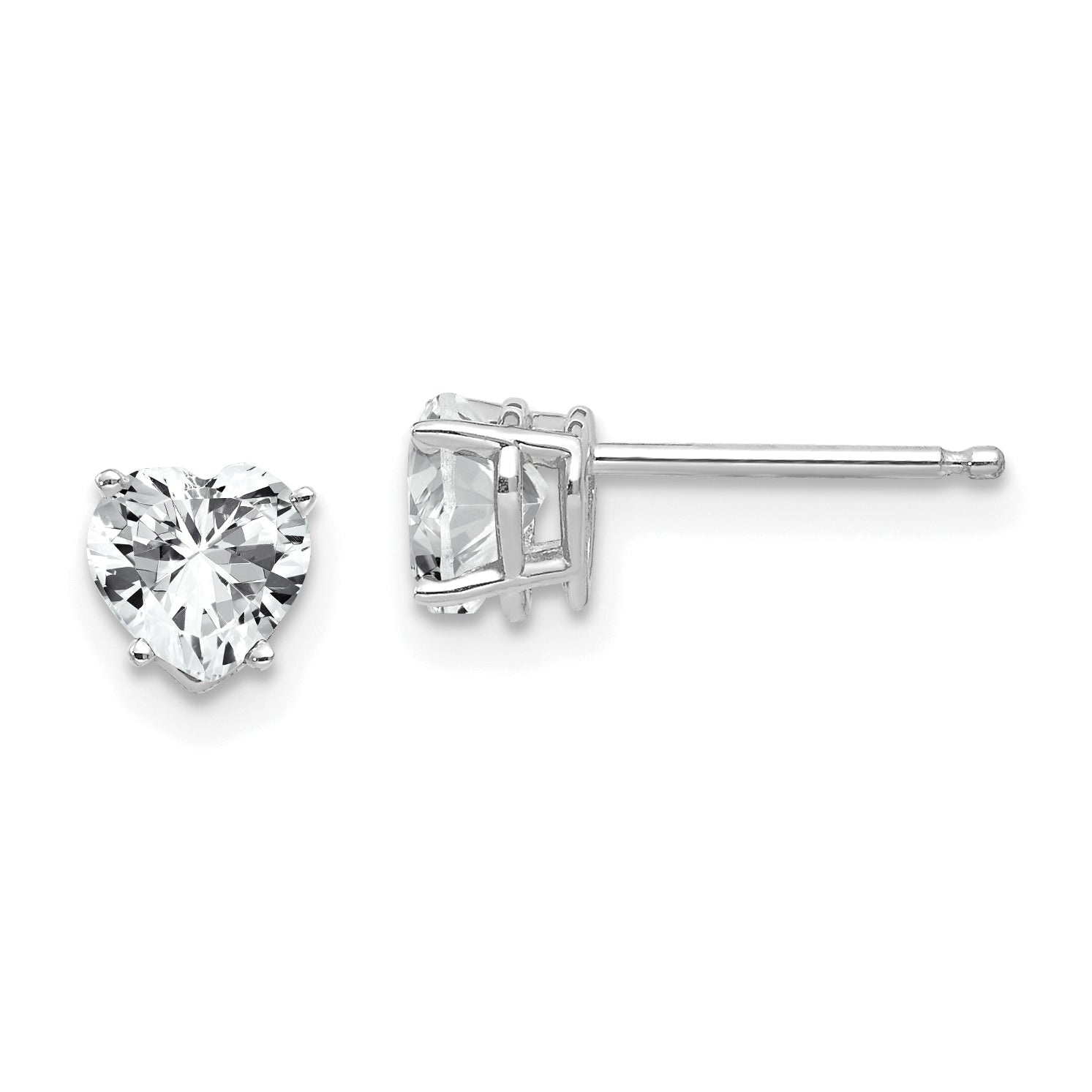 14k White Gold 5mm Heart Cubic Zirconia Earrings