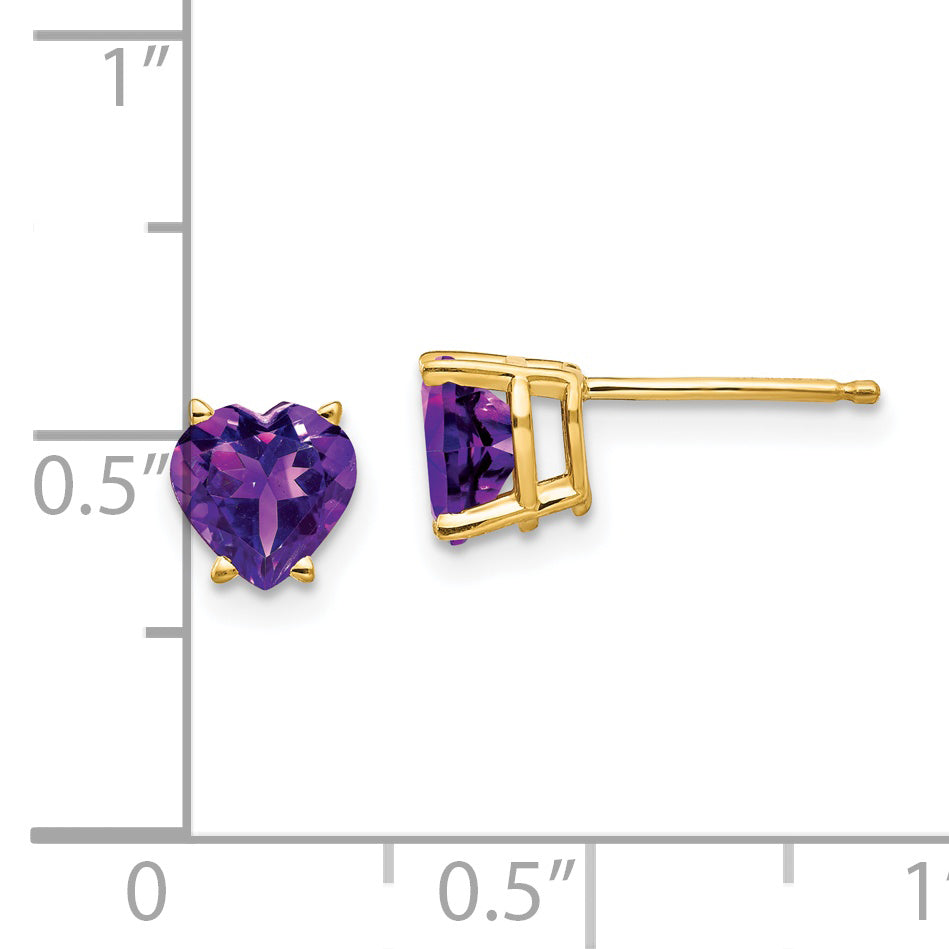 14k 6mm Heart Amethyst Earrings