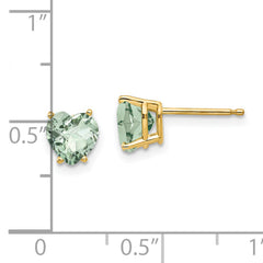 14k 6mm Heart Checker-Cut Green Quartz Earrings