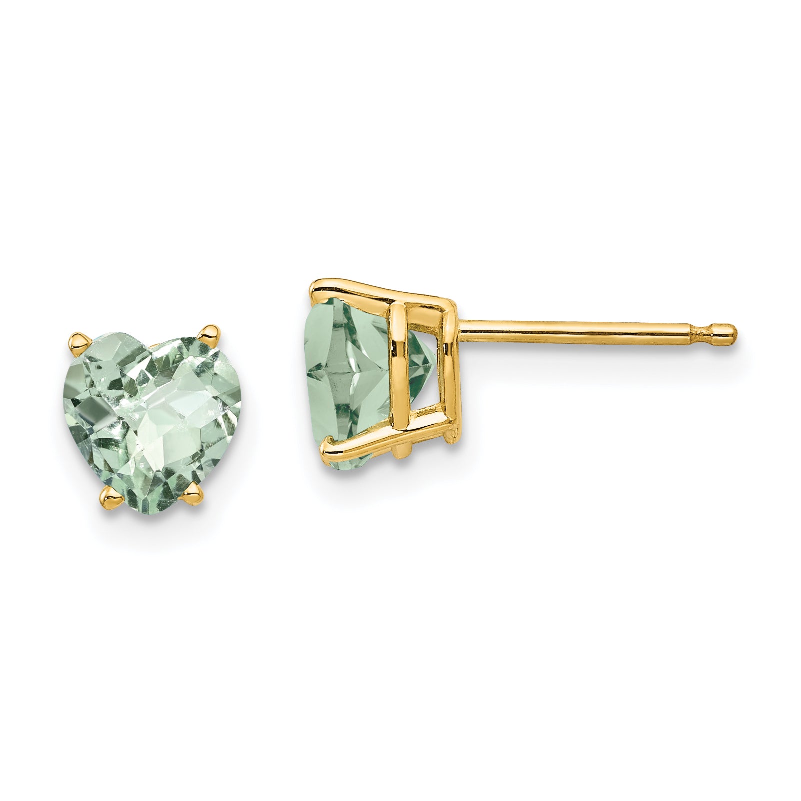 14k 6mm Heart Checker-Cut Green Quartz Earrings