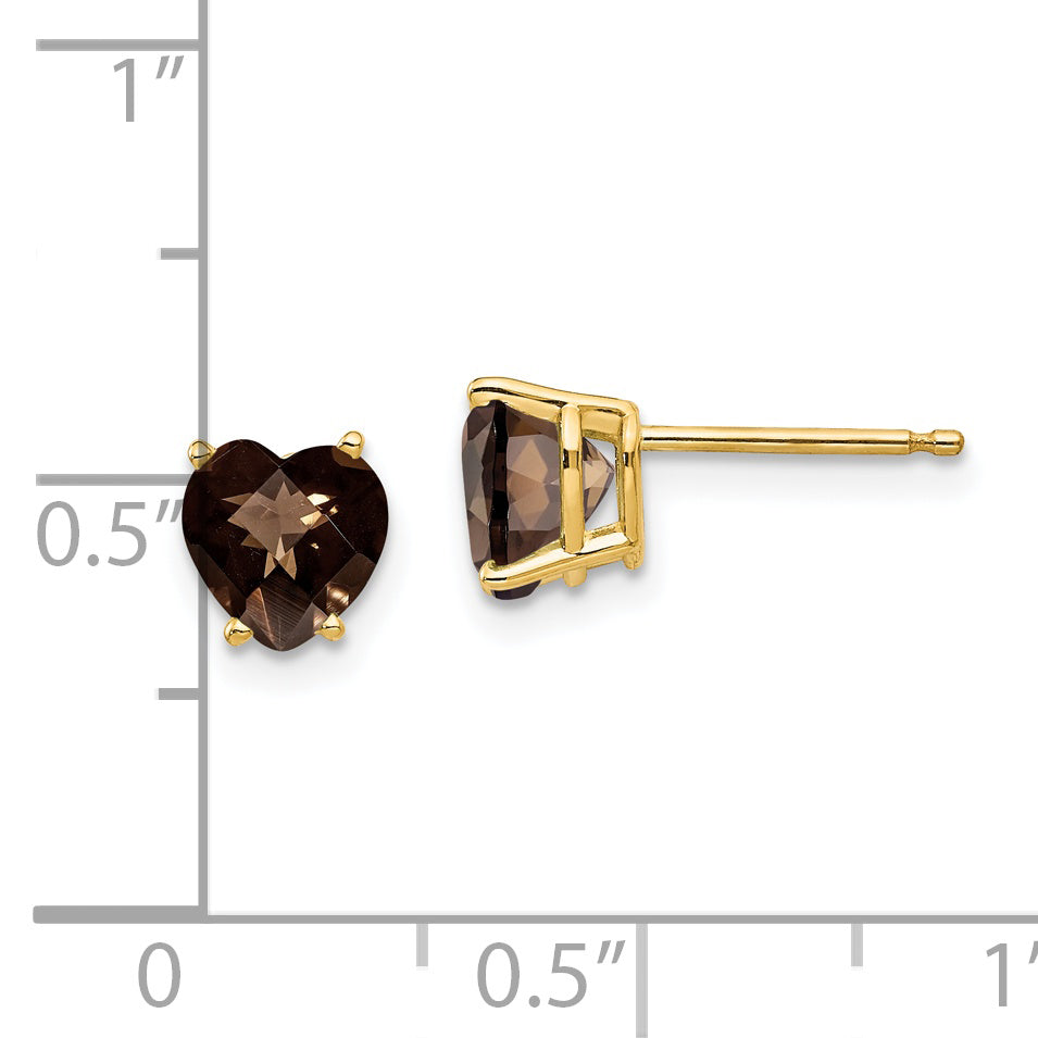 14k 6mm Heart Checker-Cut Smoky Quartz Earrings