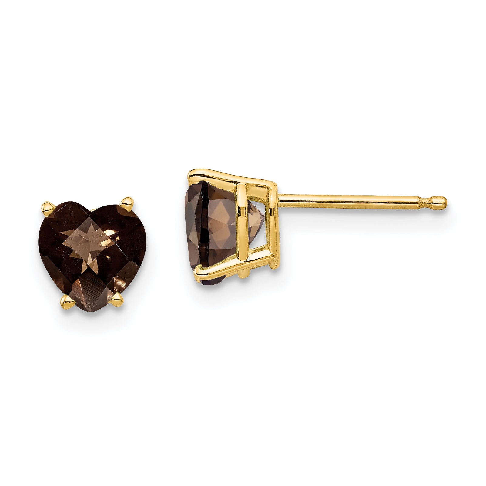 14k 6mm Heart Checker-Cut Smoky Quartz Earrings