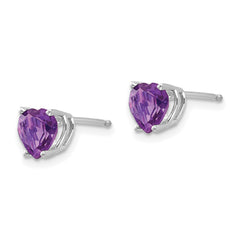 14k White Gold 6mm Heart Amethyst Earrings