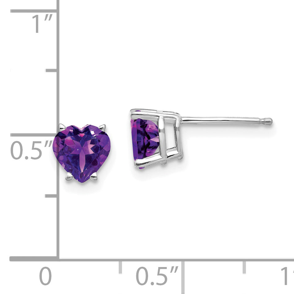 14k White Gold 6mm Heart Amethyst Earrings