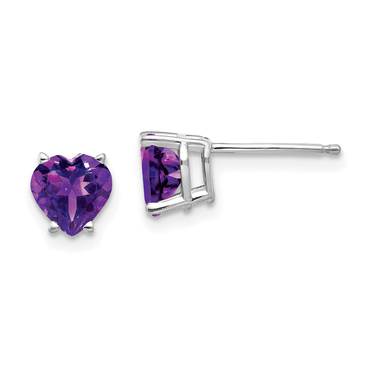 14k White Gold 6mm Heart Amethyst Earrings