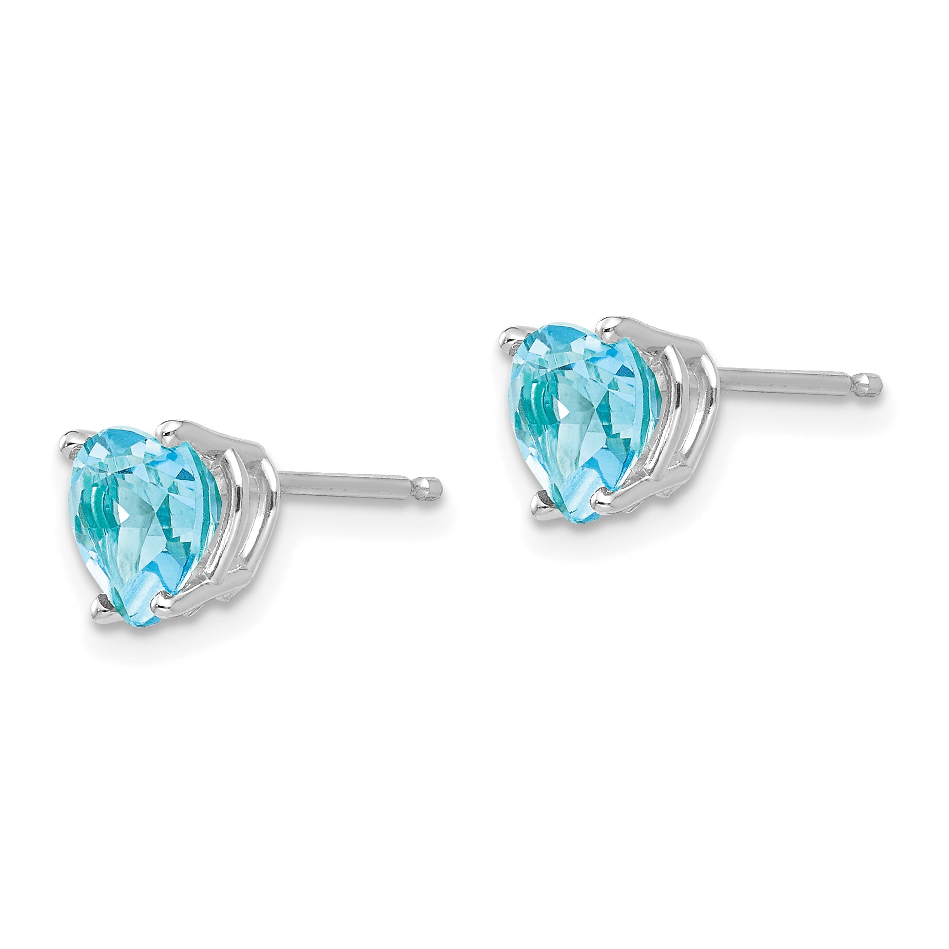 14k White Gold 6mm Heart Blue Topaz Earrings