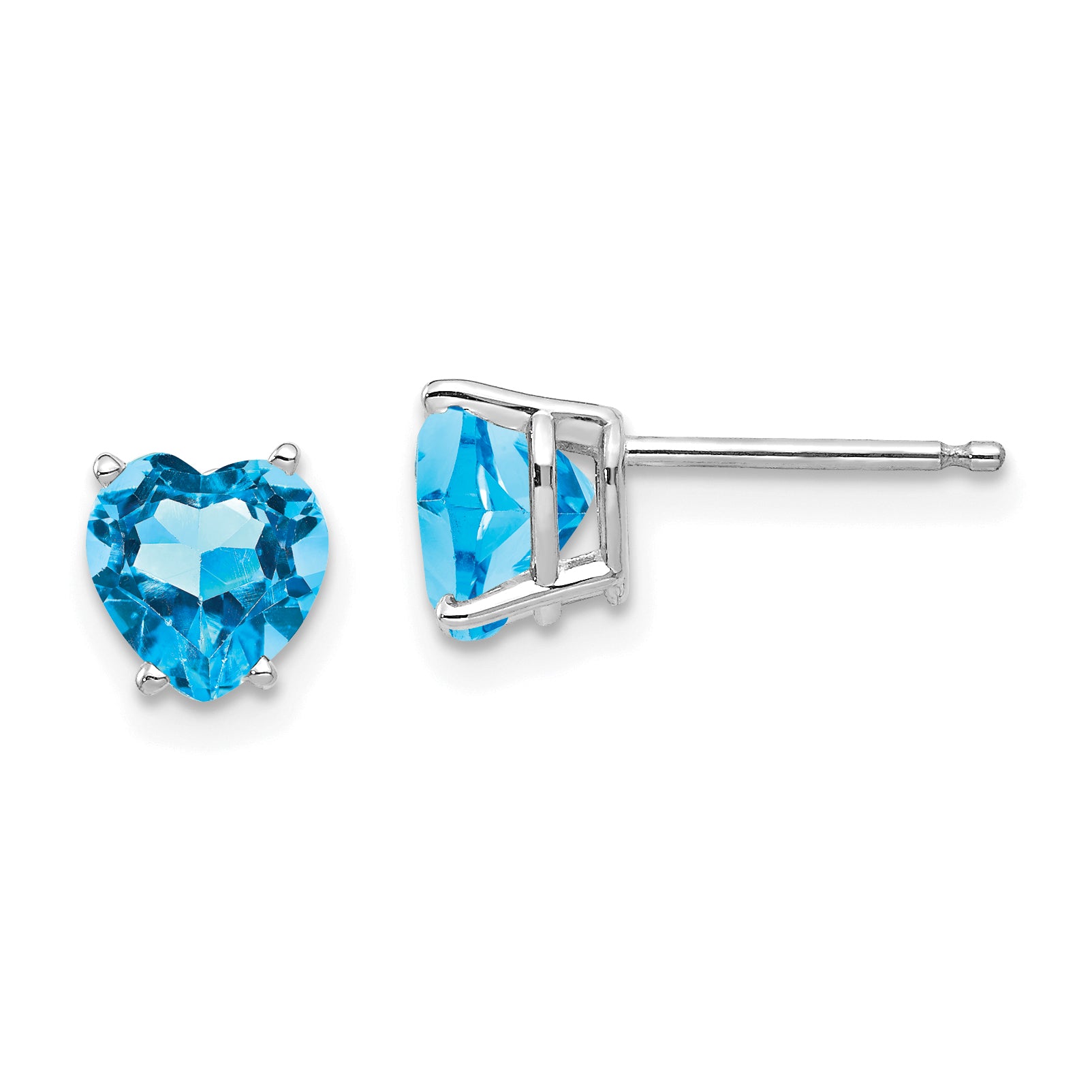 14k White Gold 6mm Heart Blue Topaz Earrings