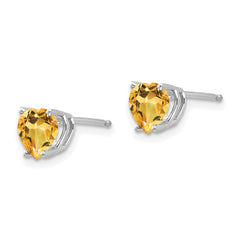 14k White Gold Citrine Heart Stud Earrings