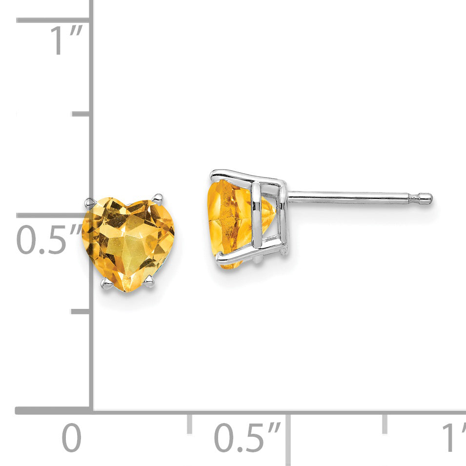 14k White Gold Citrine Heart Stud Earrings