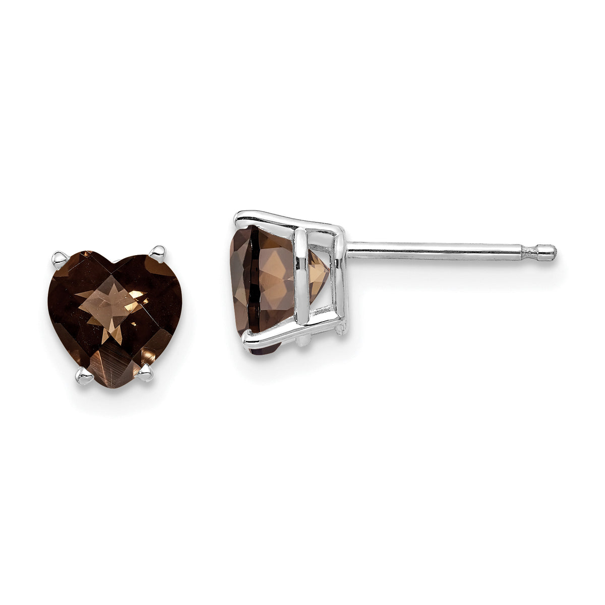 14kw 6mm Heart Checker-Cut Smoky Quartz Earrings