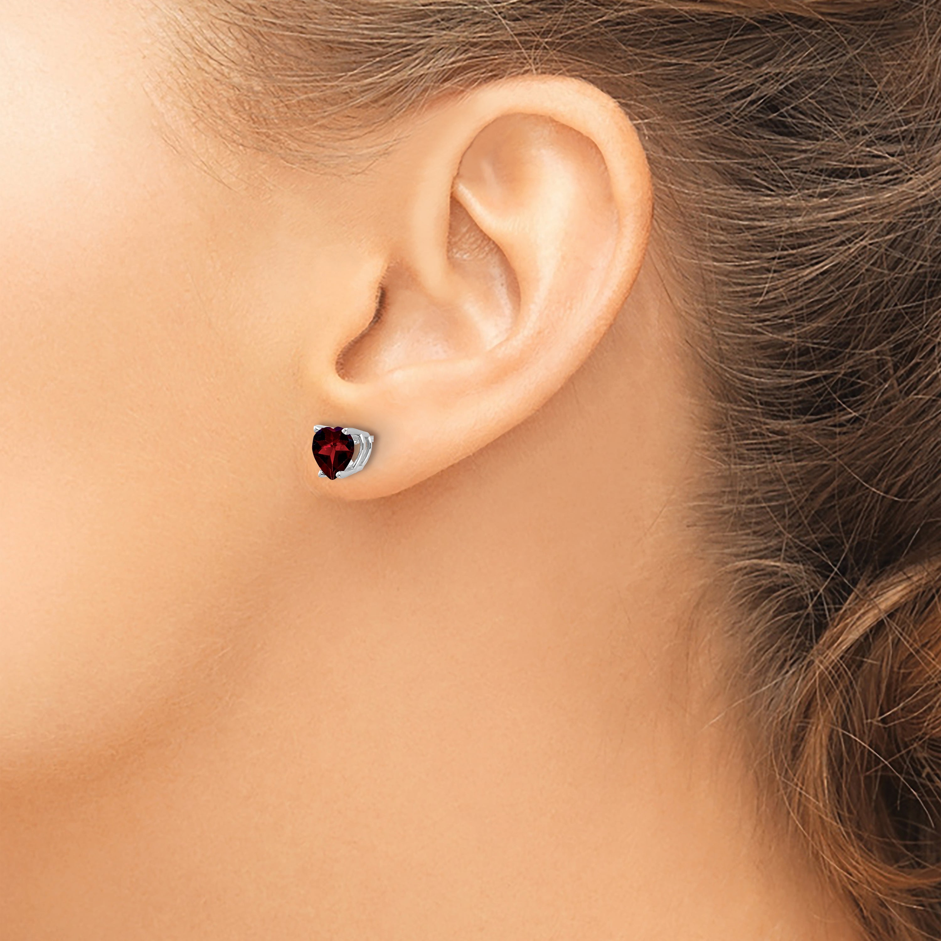 14k White Gold 6mm Heart Garnet Earrings