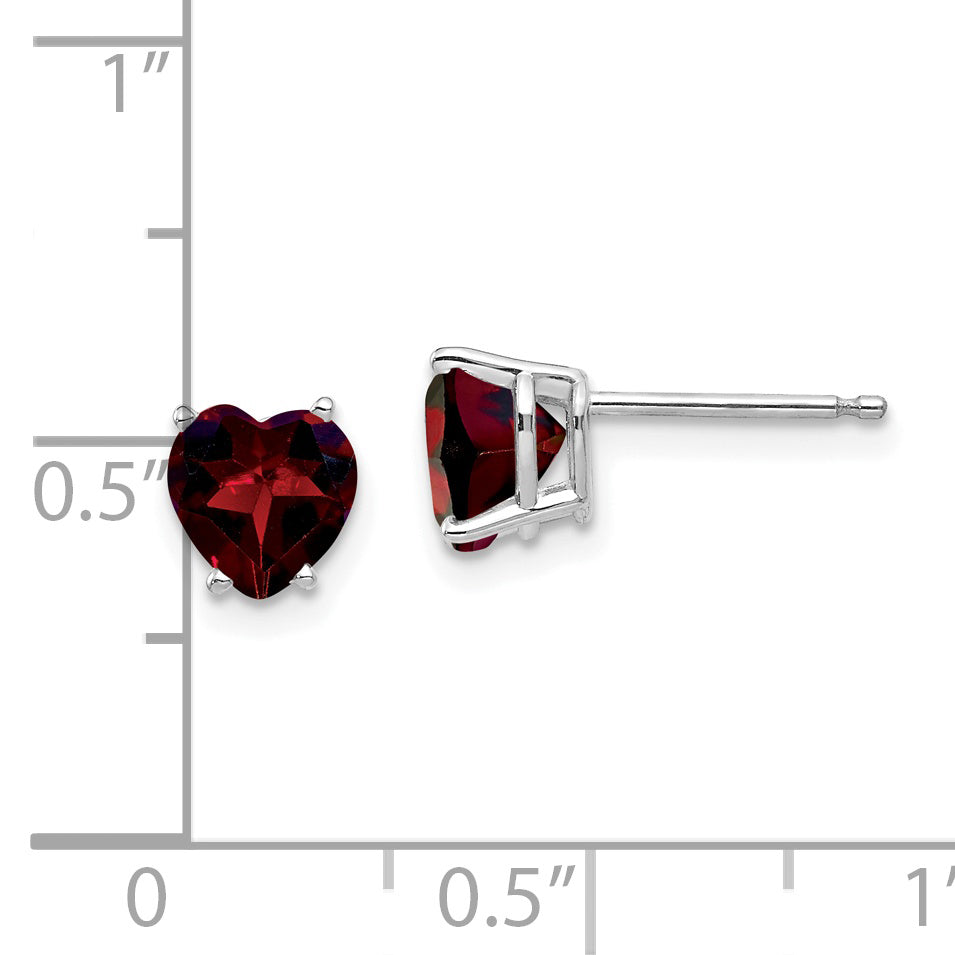 14k White Gold 6mm Heart Garnet Earrings