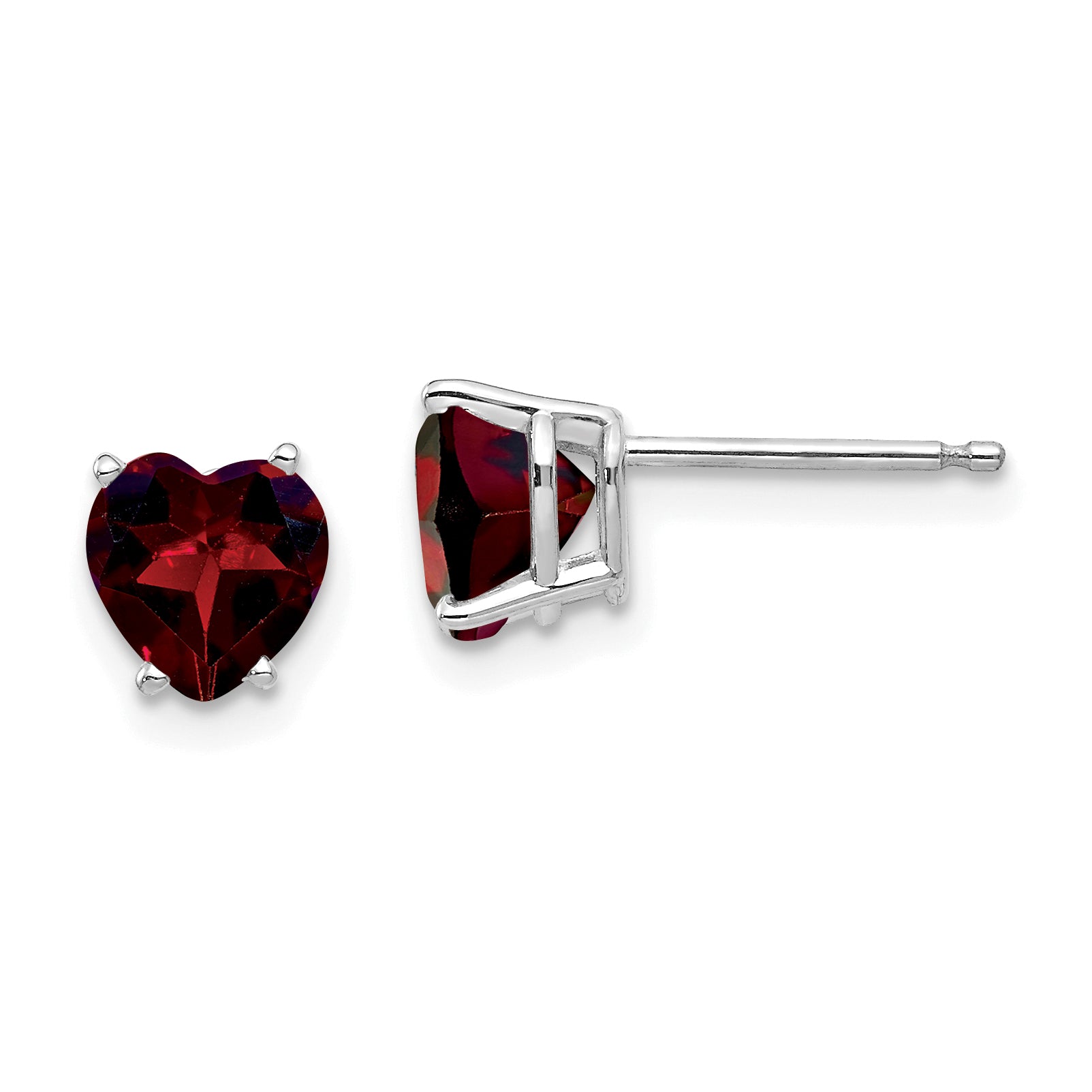 14k White Gold 6mm Heart Garnet Earrings