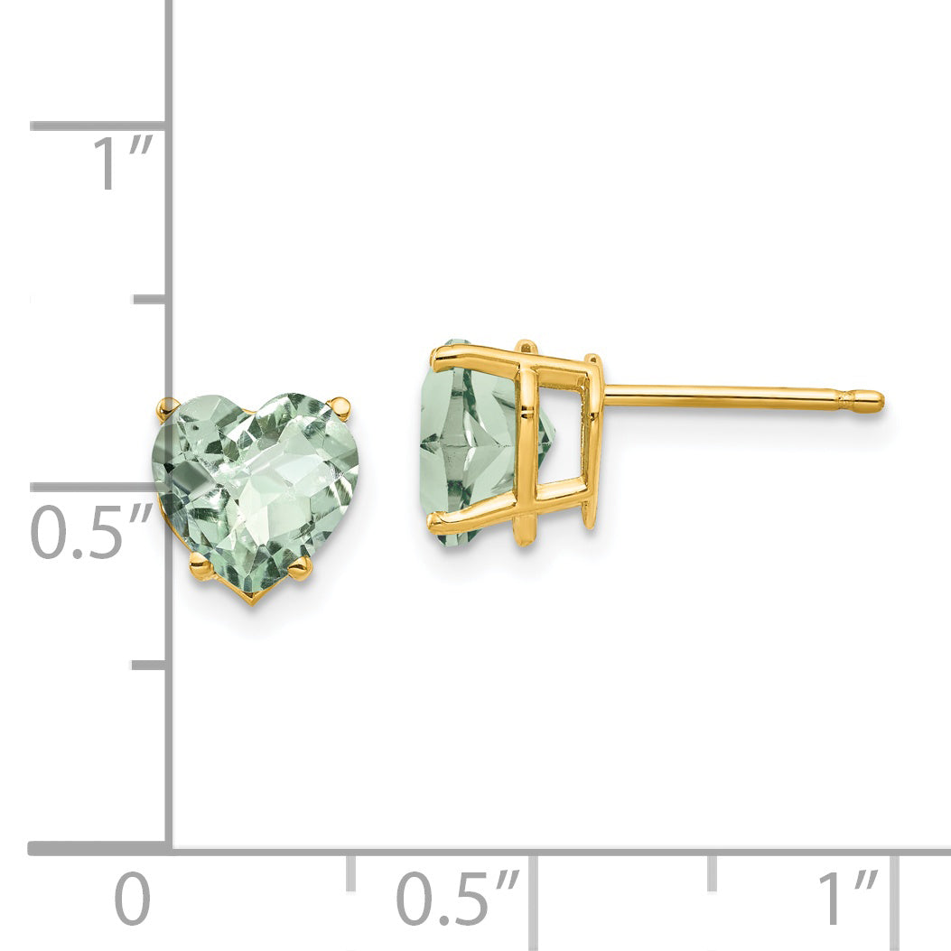 14k 7mm Heart Checker-Cut Green Quartz Earrings