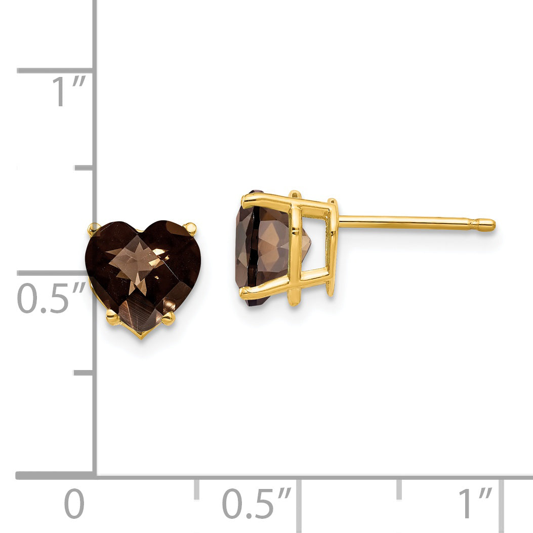 14k 7mm Heart Checker-Cut Smoky Quartz Earrings